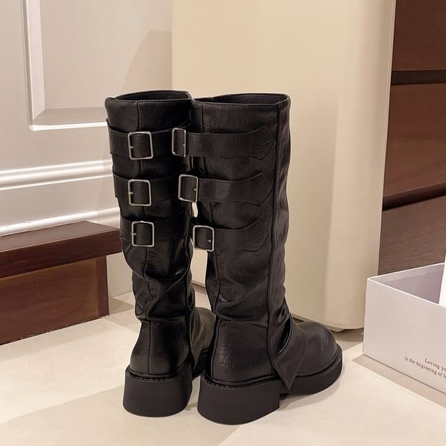 Faux Boots Tall Platform Leather
