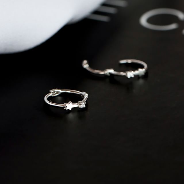 S925 Ear Star Sterling Earring Silver Cuff Huggie /