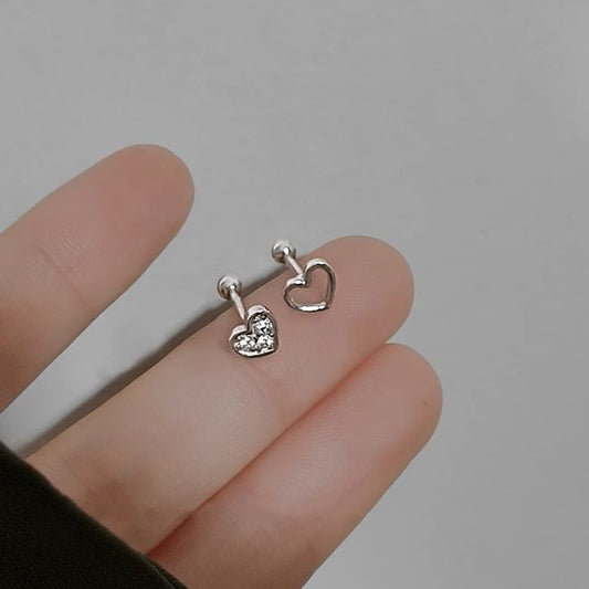 Barbell Alloy Earring Heart Asymmetrical Rhinestone