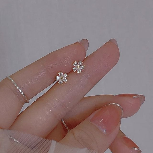 Alloy Stud Earring Floral Rhinestone