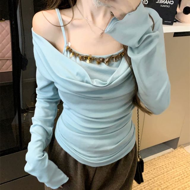 Mock Top Shoulder Long Off Sleeve Piece Two