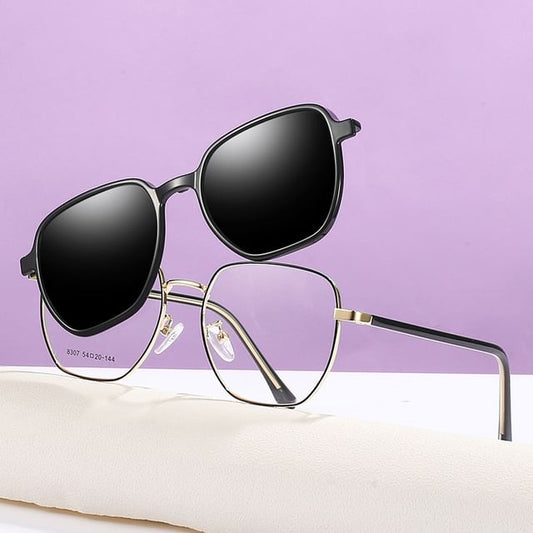 Eyeglasses Set: Frame + Square Clip-On