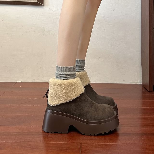 Ankle Fleece Lined Platform Plain Boots