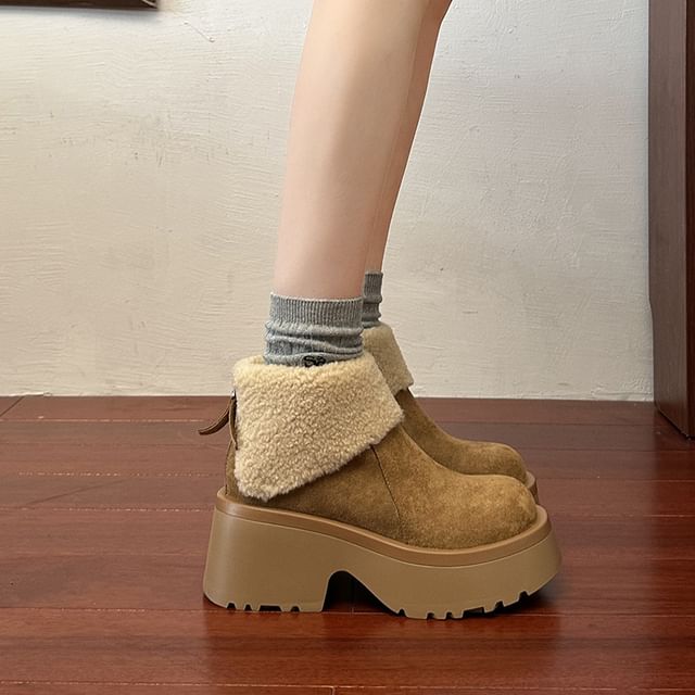 Ankle Fleece Lined Platform Plain Boots
