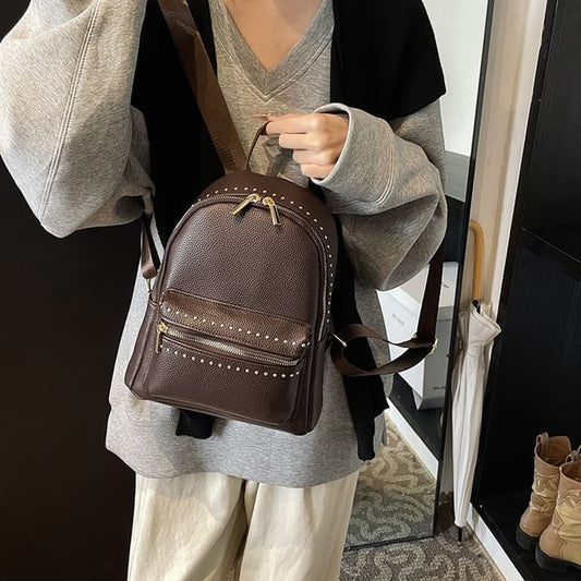 Leather Faux Studded Plain Backpack