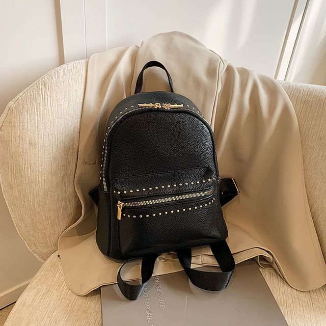 Leather Faux Studded Plain Backpack