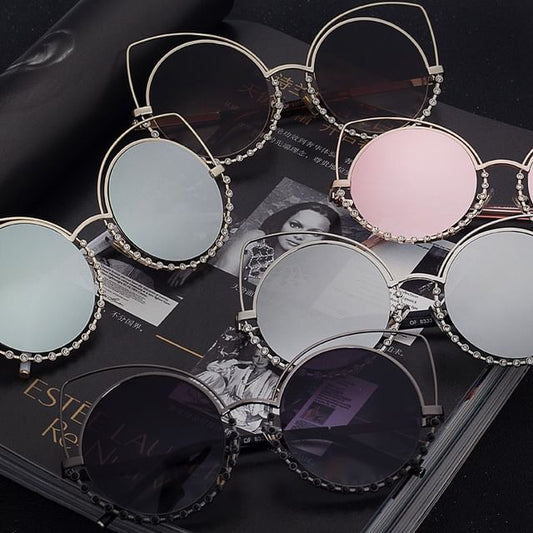 Sunglasses Metal Rhinestone Frame Cat Eye