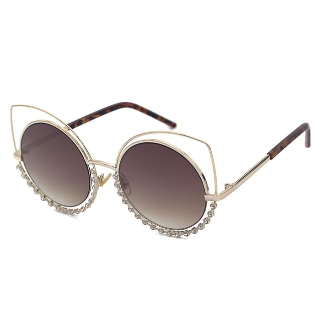 Sunglasses Metal Rhinestone Frame Cat Eye
