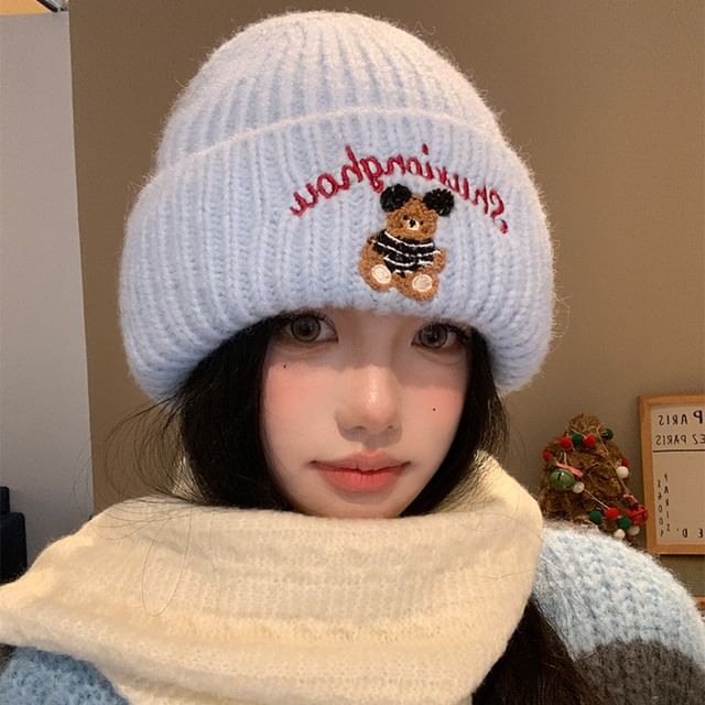 Bear Embroidery Beanie