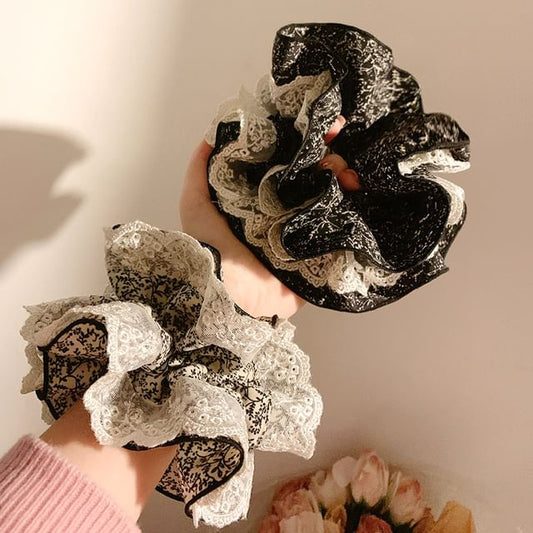 Print Scrunchie Lace Trim Floral