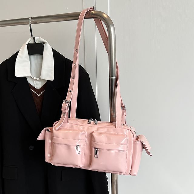 Leather Multi-Pocket Faux Shoulder Bag