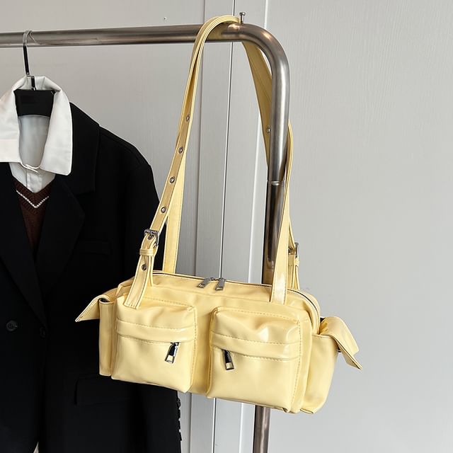 Leather Multi-Pocket Faux Shoulder Bag