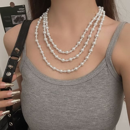 Pearl Layered Beaded Faux Necklace