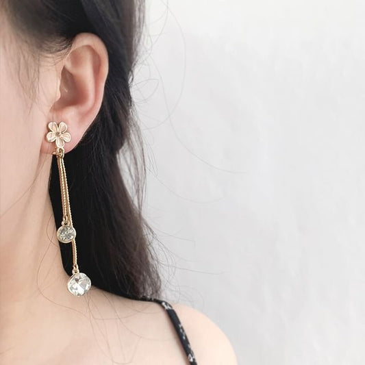 Asymmetrical Dangle Earring Floral Alloy Rhinestone