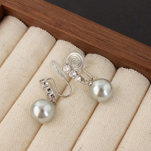 Faux Alloy Earring Dangle Pearl Rhinestone