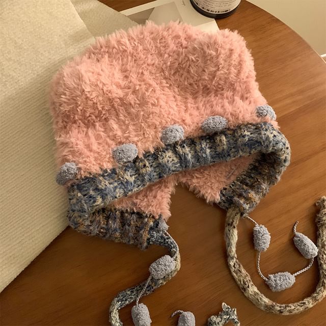 Hat Panel Bear Fluffy Ear Knit