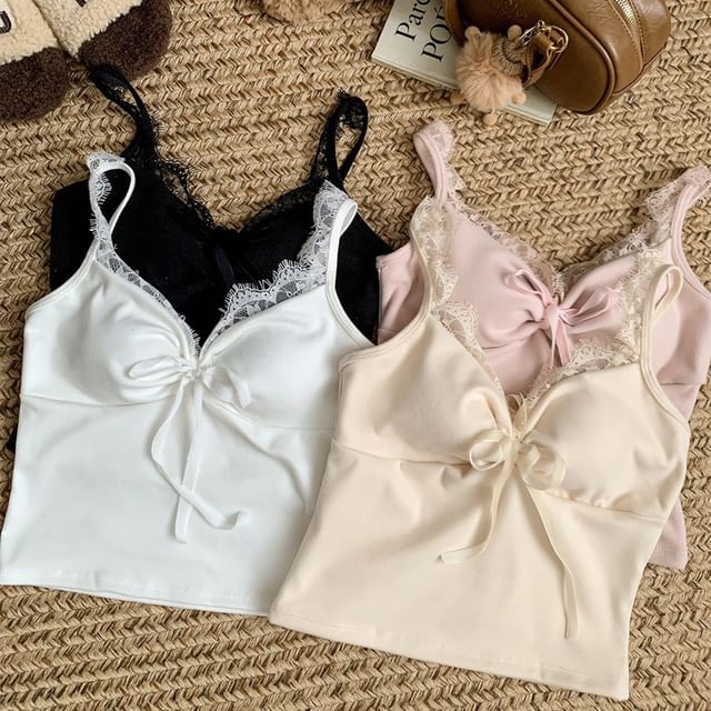 Lace Crop Trim V-Neck Cami Top