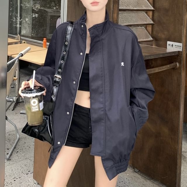 Collar Embroidered Stand Zip Jacket