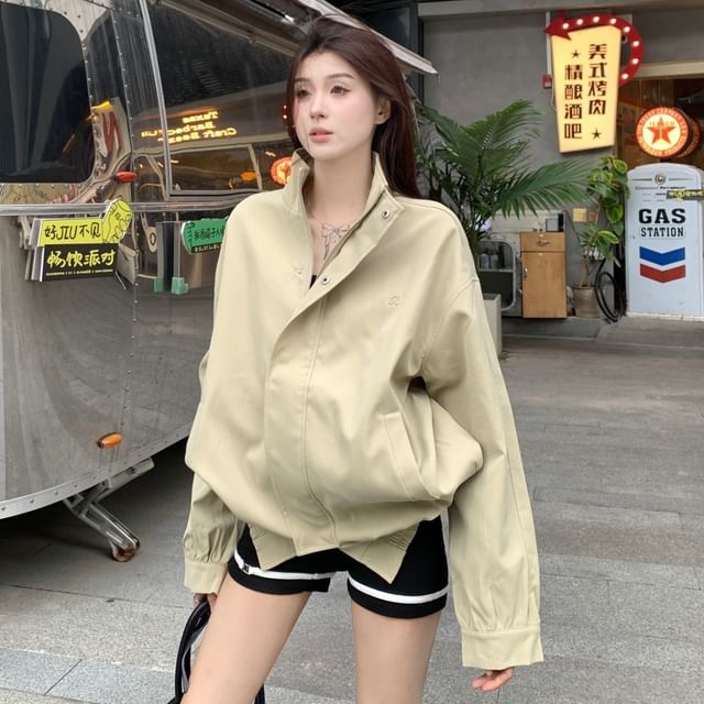 Collar Embroidered Stand Zip Jacket