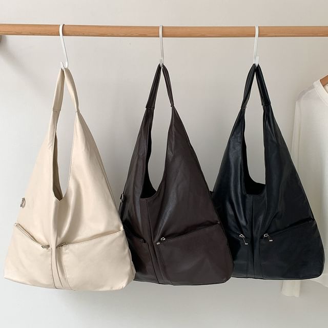 Multi-Pocket Tote Bag Faux Leather