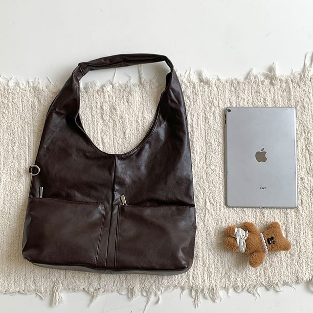 Multi-Pocket Tote Bag Faux Leather