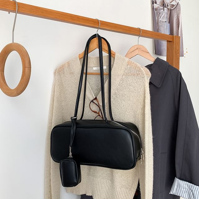 Shoulder Bag + Faux Purse Coin Set: Leather