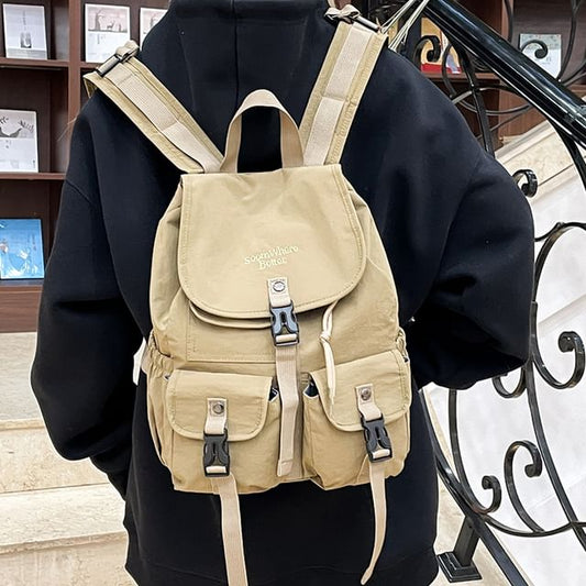 Lettering Buckled Embroidered Nylon Backpack Flap