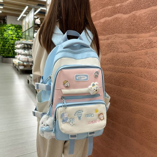 / Set Bag Nylon Charm Backpack Embroidered Tote Laptop