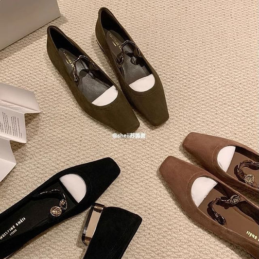 Heel Accent Plain Metal Low Pumps Mary Jane