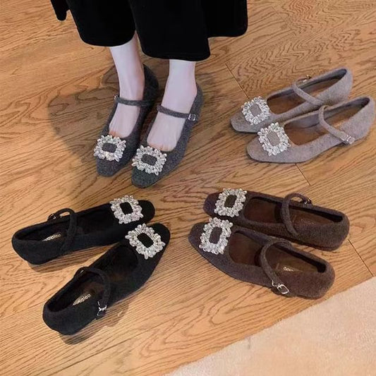 Jane Chunky Mary Pumps Rhinestone Heel Accent