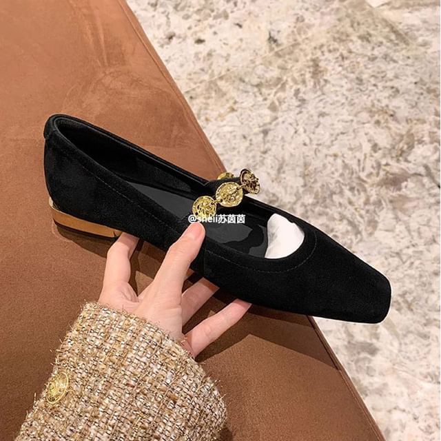 Heel Accent Plain Metal Low Pumps Mary Jane