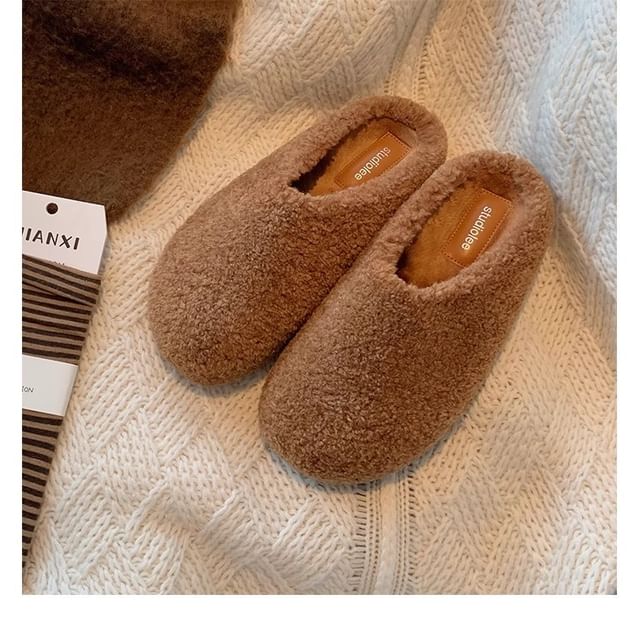 Plain Fleece Platform Mules