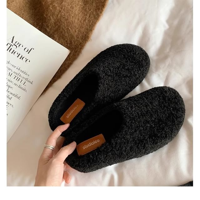 Plain Fleece Platform Mules