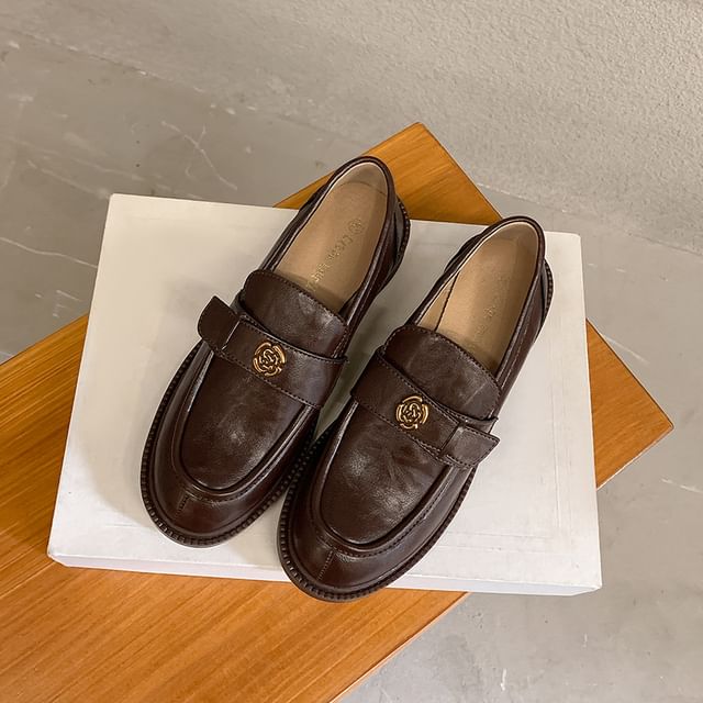 Platform Accent Floral Faux Leather Loafers