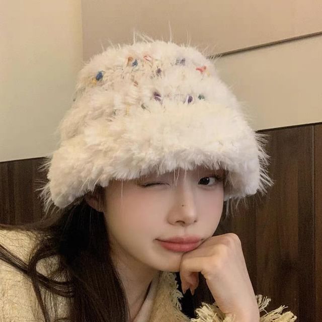 Hat Fluffy Bucket Knit
