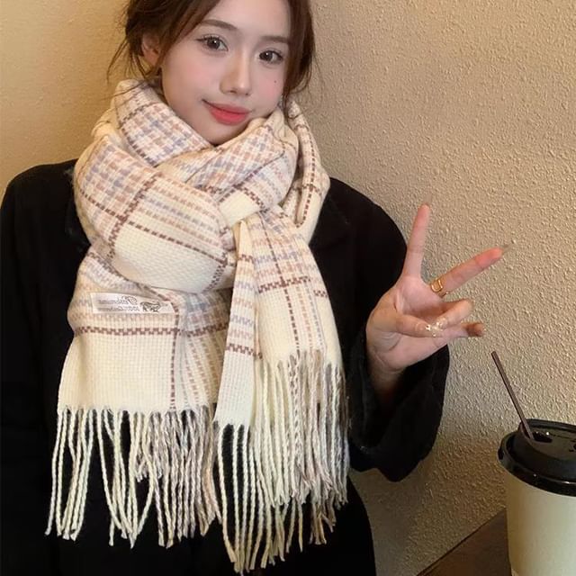 Fringed Plaid Scarf