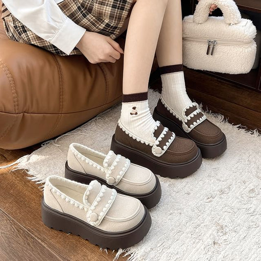 Embroidered Trim Platform Loafers