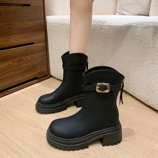 Heel Chunky Short Boots Buckled