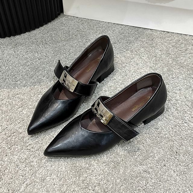 Heel Mary Chunky Buckled Shoes Jane Pointy