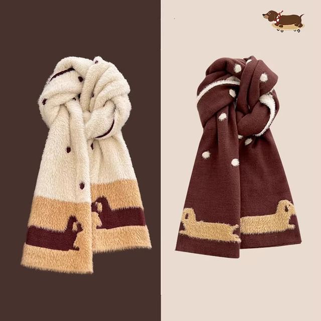 Dotted Knit Scarf Dog Patterned