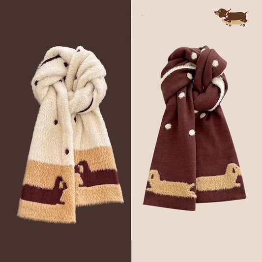 Dotted Knit Scarf Dog Patterned
