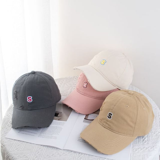 Letter Distressed Baseball Cap Embroidered