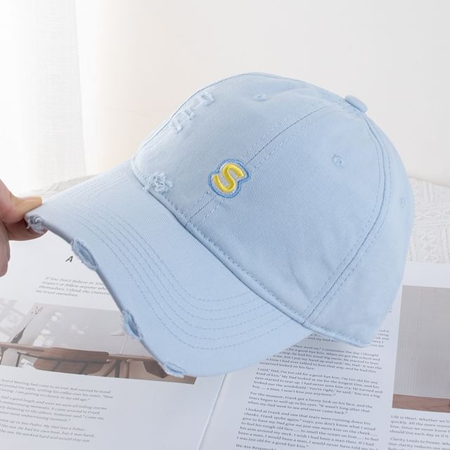 Letter Distressed Baseball Cap Embroidered