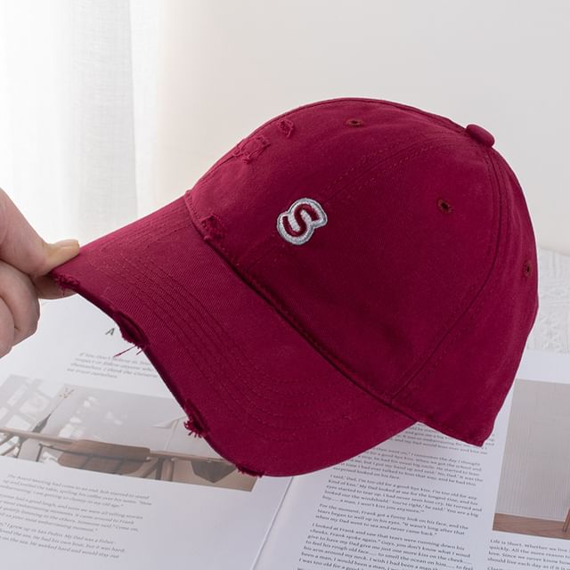 Letter Distressed Baseball Cap Embroidered
