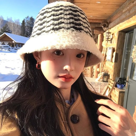 Hat Bucket Fluffy Striped