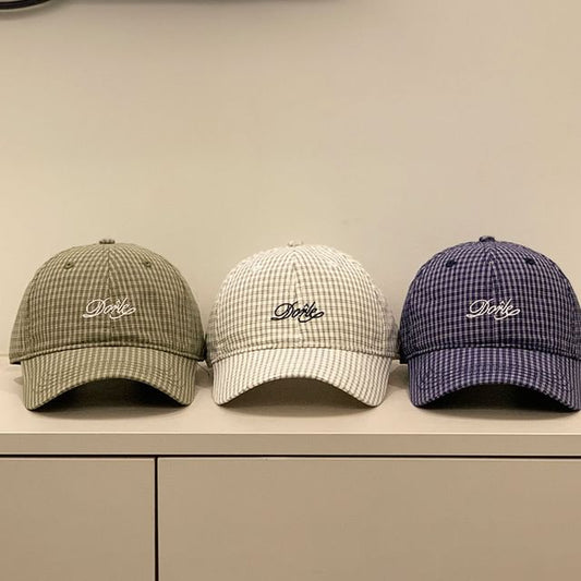 Letter Gingham Embroidered Cap