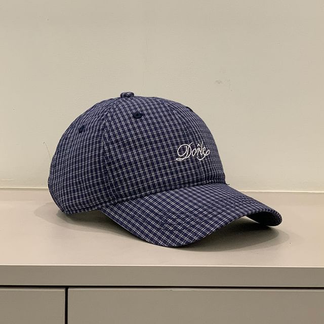 Letter Gingham Embroidered Cap