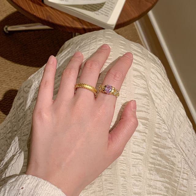 Brushed Open Ring Alloy Rhinestone / Set