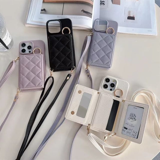 Leather Phone with Case Faux Holder Card Lanyard