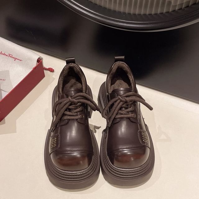 Faux Shoes Leather Plain Platform Lace-Up